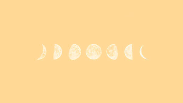 The cycle of the moon waning and waxing is shown. It is imposed over a soft yellow background.