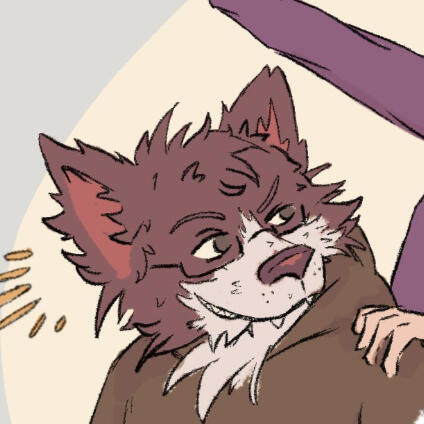 A drawing of an anthro wolf with square glasses. He is wearing a brown hoodie.